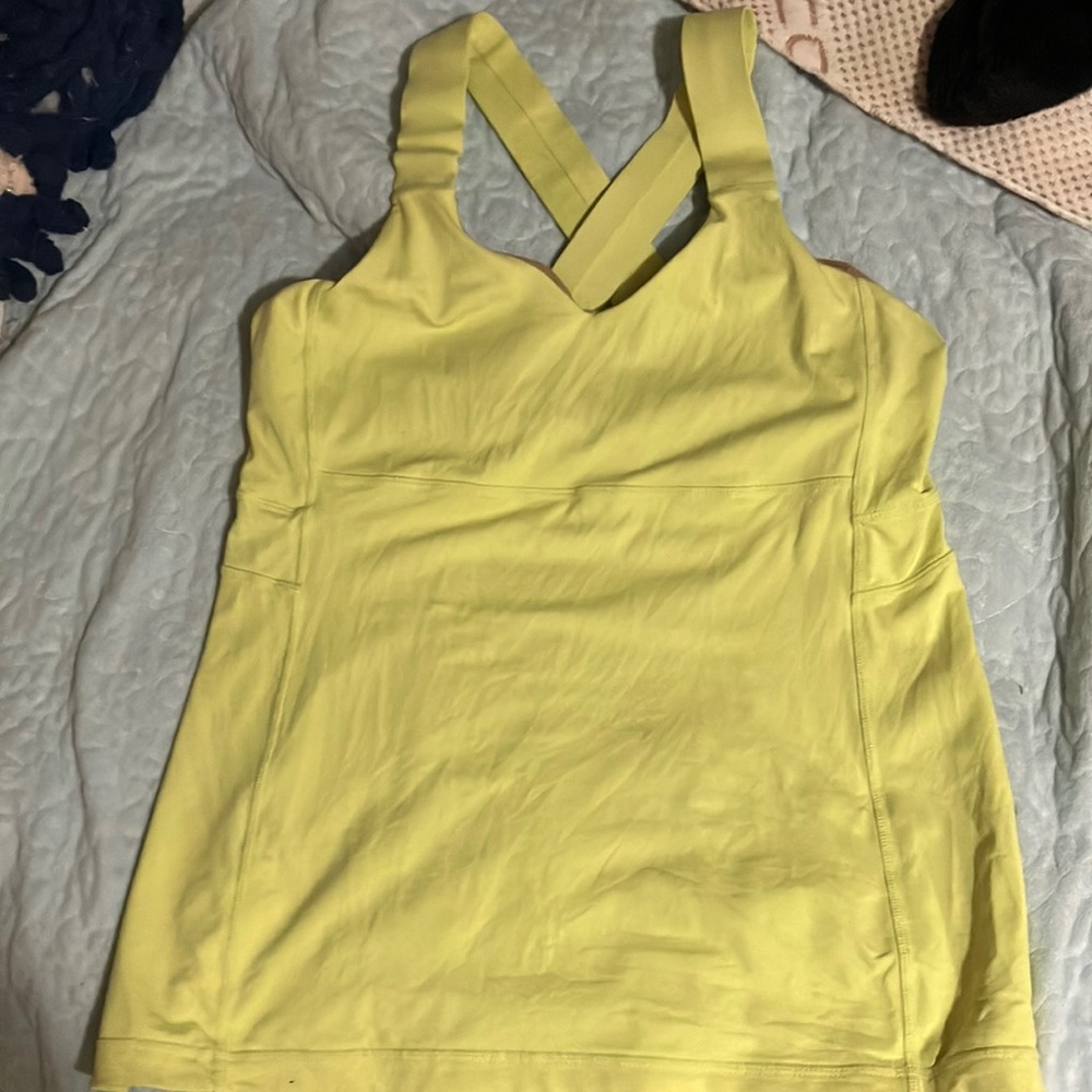 Yellow Lululemon tank top with a built-in bra